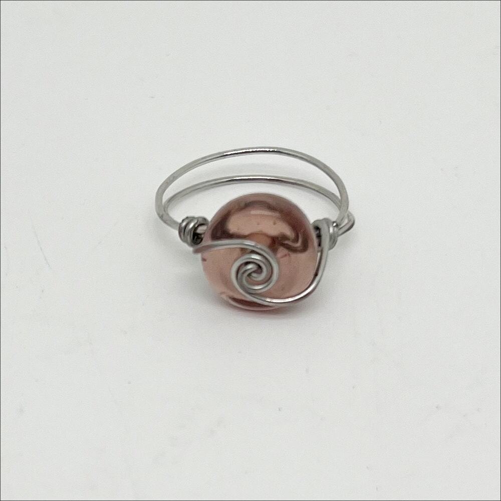 Handmade Light Pink Bead Swirl Wire Ring Hand Crafted Artisan Size 7.25